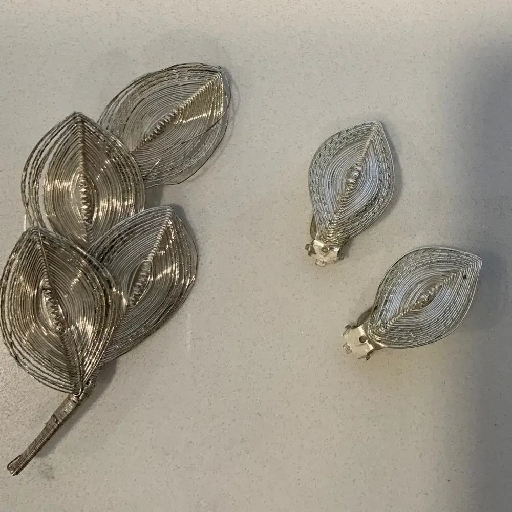 Vintage Leaf Brooch and Earring Set